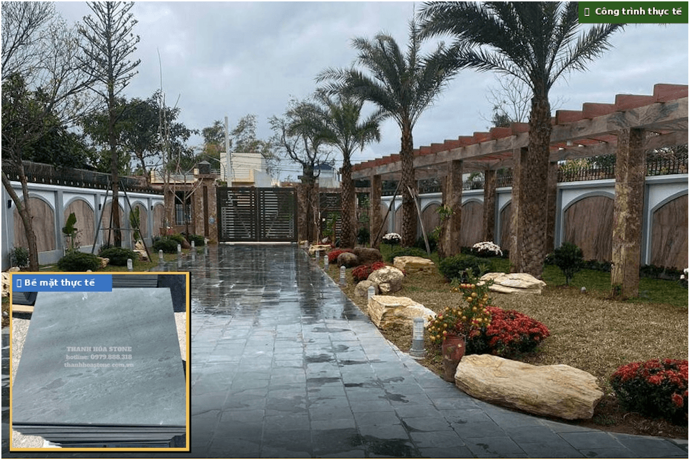 "Đá xanh rêu Thanh Hóa mài hone — lát sân vườn resort, lối đi biệt thự cảnh quan, Thanh Hóa Stone"
